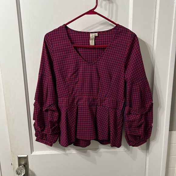 Allison Joy Red Ruffled Peplum Blouse - Picture 1 of 5